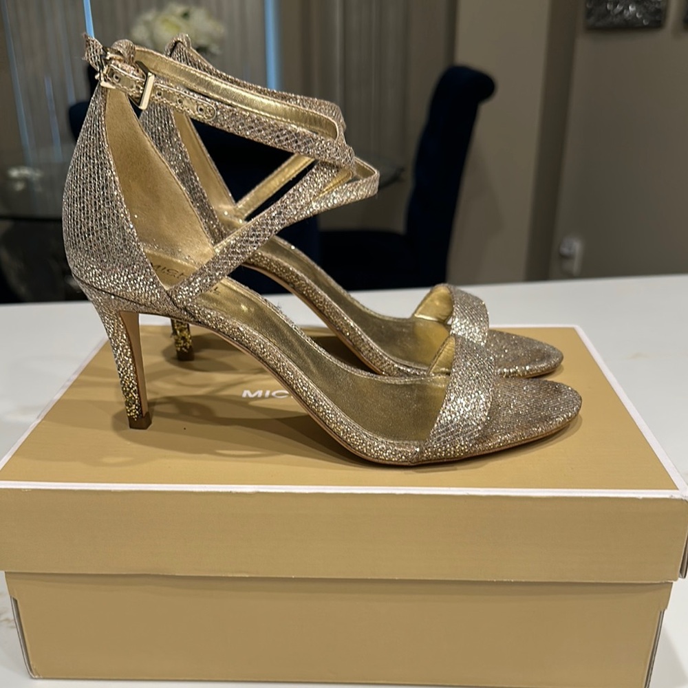 Michael Kors Sand Glitter Mesh Ava Mid Sandal
